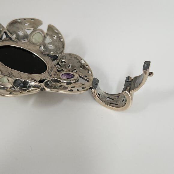 Vintage Silver Petal Pendant With Onyx Center, Accented By Amethyst & Citrine - Picture 8 of 8